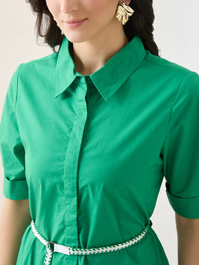 Latin Quarters Women Green Solid Half Sleeves Casual Dress