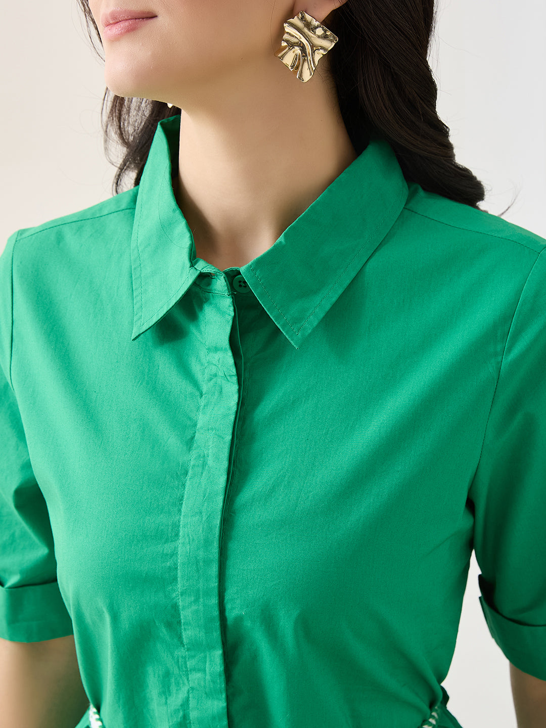 Latin Quarters Women Green Solid Half Sleeves Casual Dress