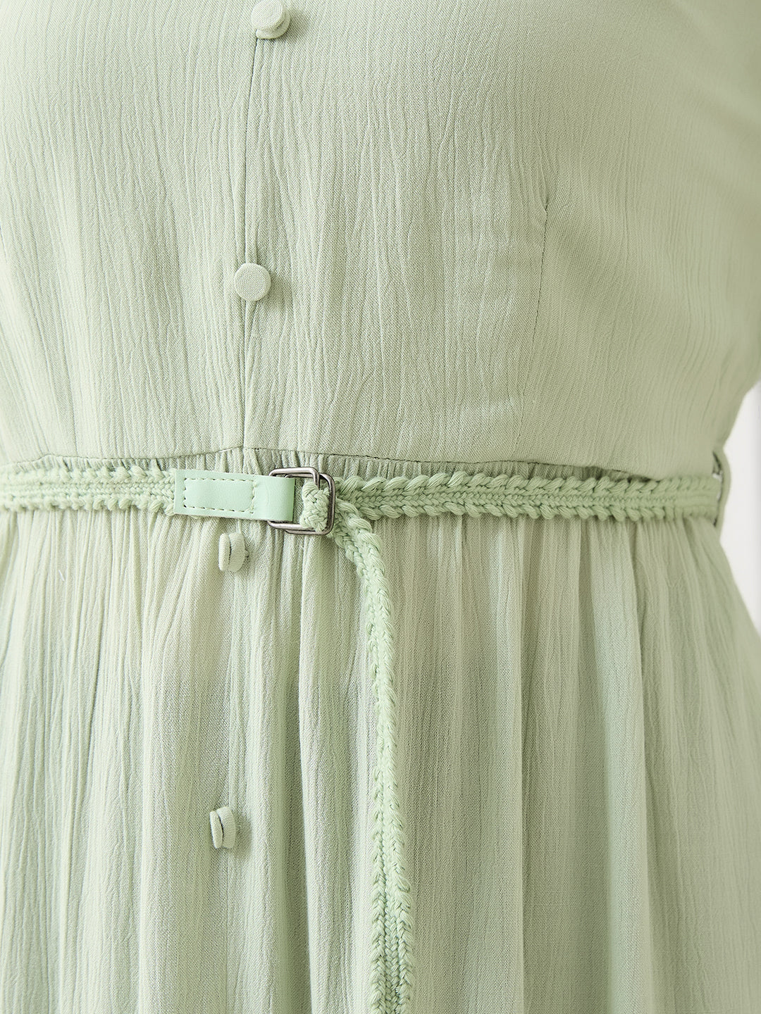 Latin Quarters Women Green Solid Half Sleeves V-Neck Midi Casual Dress