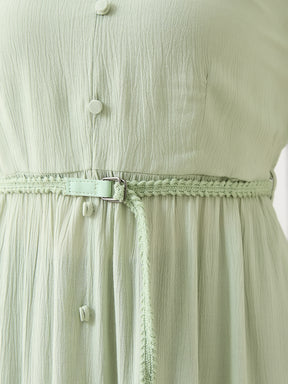 Latin Quarters Women Green Solid Half Sleeves V-Neck Midi Casual Dress