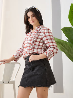 Latin Quarters Women Rust Checks 3/4th Sleeves Casual Shirt