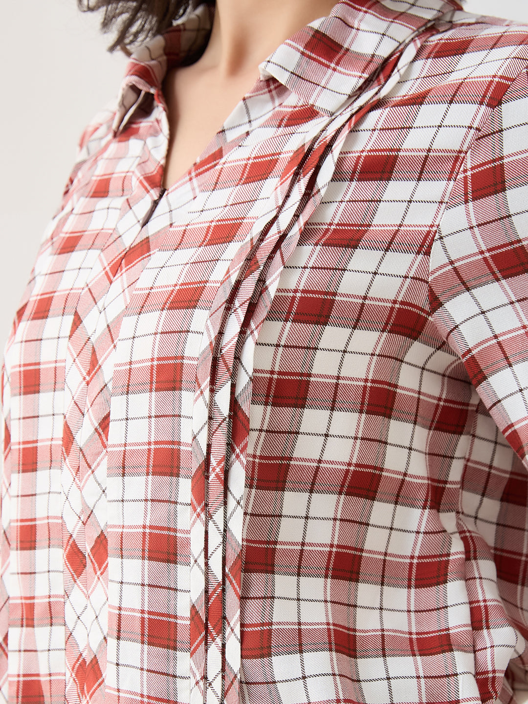 Latin Quarters Women Rust Checks 3/4th Sleeves Casual Shirt
