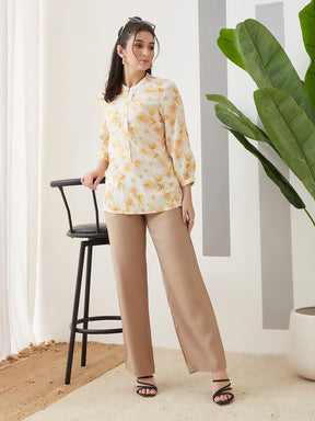 Latin Quarters Women Beige Solid Full Length High Rise Casual Pant