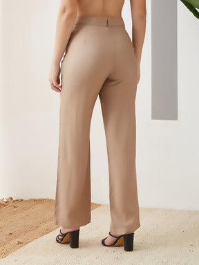 Latin Quarters Women Beige Solid Full Length High Rise Casual Pant