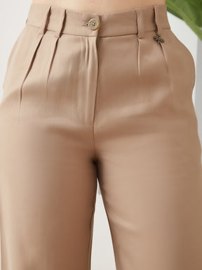 Latin Quarters Women Beige Solid Full Length High Rise Casual Pant