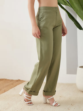 Latin Quarters Women Green Solid High Rise Casual Pant