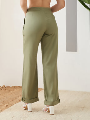 Latin Quarters Women Green Solid High Rise Casual Pant