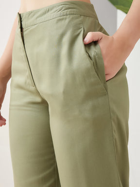 Latin Quarters Women Green Solid High Rise Casual Pant