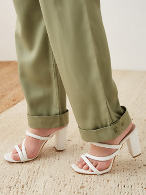 Latin Quarters Women Green Solid High Rise Casual Pant