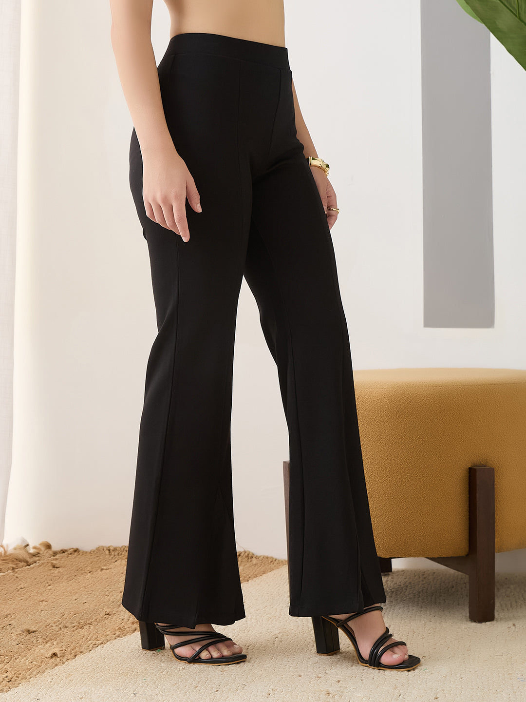 Latin Quarters Women Black Solid High Rise Casual Trouser
