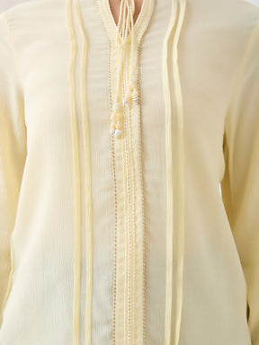 Latin Quarters Women Yellow Solid 3/4th Sleeves Round Neck Casual Tunic