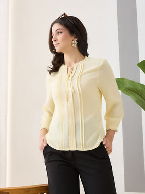 Latin Quarters Women Yellow Solid 3/4th Sleeves Round Neck Casual Tunic