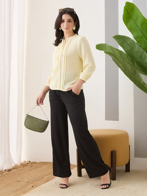 Latin Quarters Women Yellow Solid 3/4th Sleeves Round Neck Casual Tunic