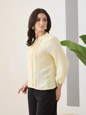 Latin Quarters Women Yellow Solid 3/4th Sleeves Round Neck Casual Tunic
