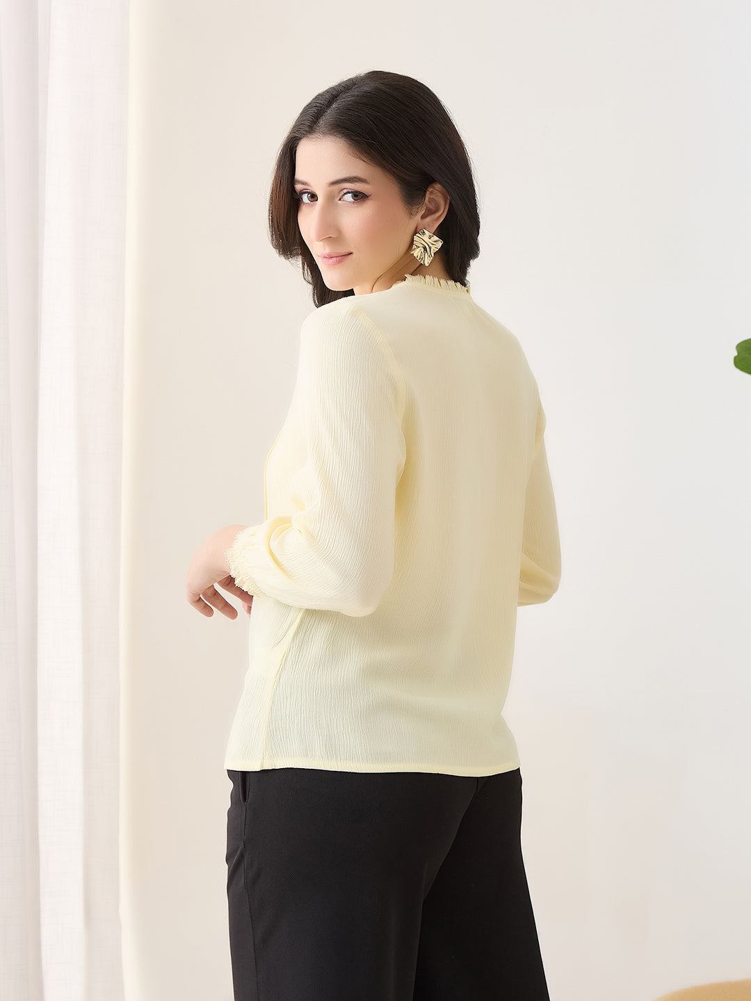 Latin Quarters Women Yellow Solid 3/4th Sleeves Round Neck Casual Tunic