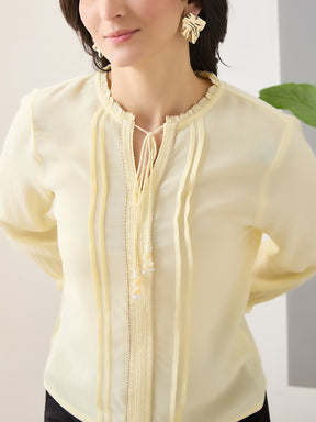 Latin Quarters Women Yellow Solid 3/4th Sleeves Round Neck Casual Tunic