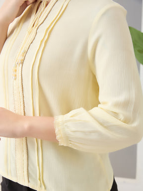 Latin Quarters Women Yellow Solid 3/4th Sleeves Round Neck Casual Tunic