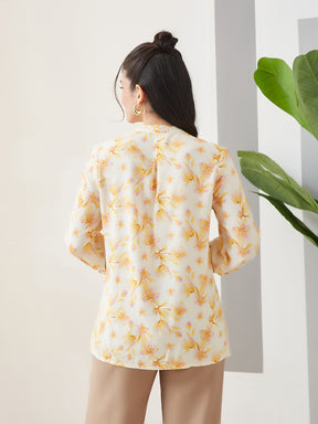 Latin Quarters Women Yellow Printed 3/4th Sleeves Round Neck Casual Tunic