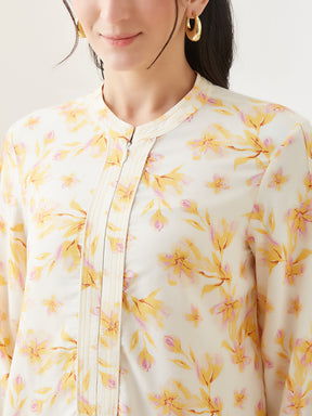 Latin Quarters Women Yellow Printed 3/4th Sleeves Round Neck Casual Tunic