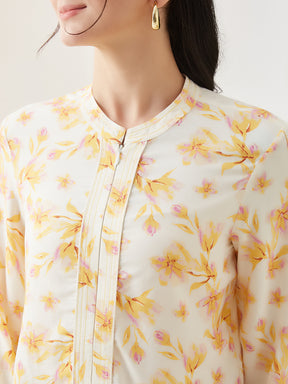 Latin Quarters Women Yellow Printed 3/4th Sleeves Round Neck Casual Tunic