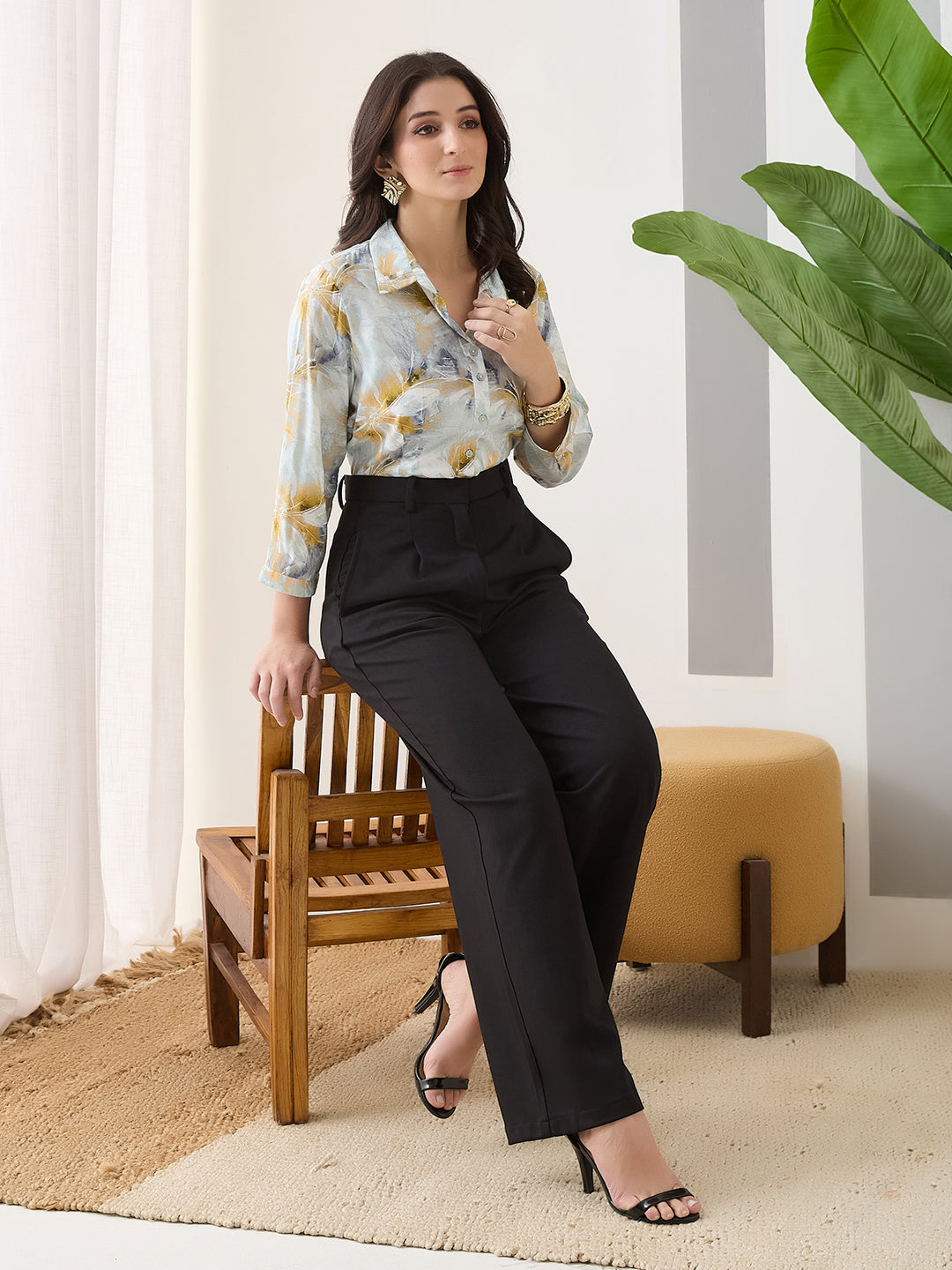 Latin Quarters Women Grey Printed 3/4th Sleeves Casual Shirt