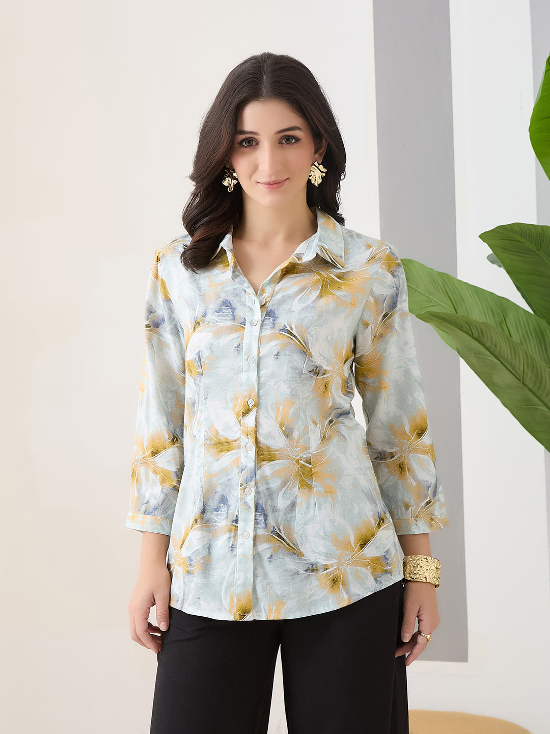 Latin Quarters Women Grey Printed 3/4th Sleeves Casual Shirt
