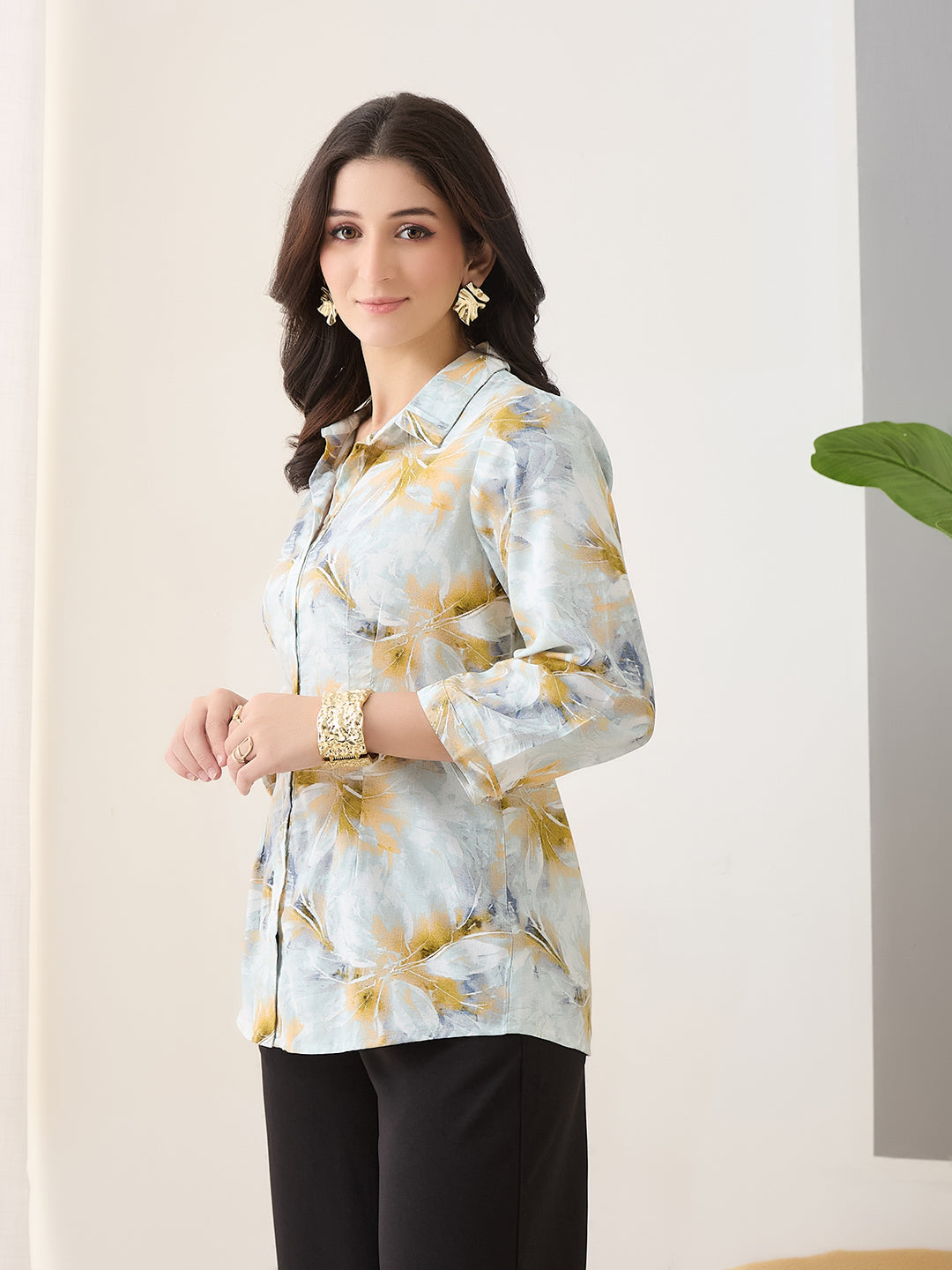 Latin Quarters Women Grey Printed 3/4th Sleeves Casual Shirt