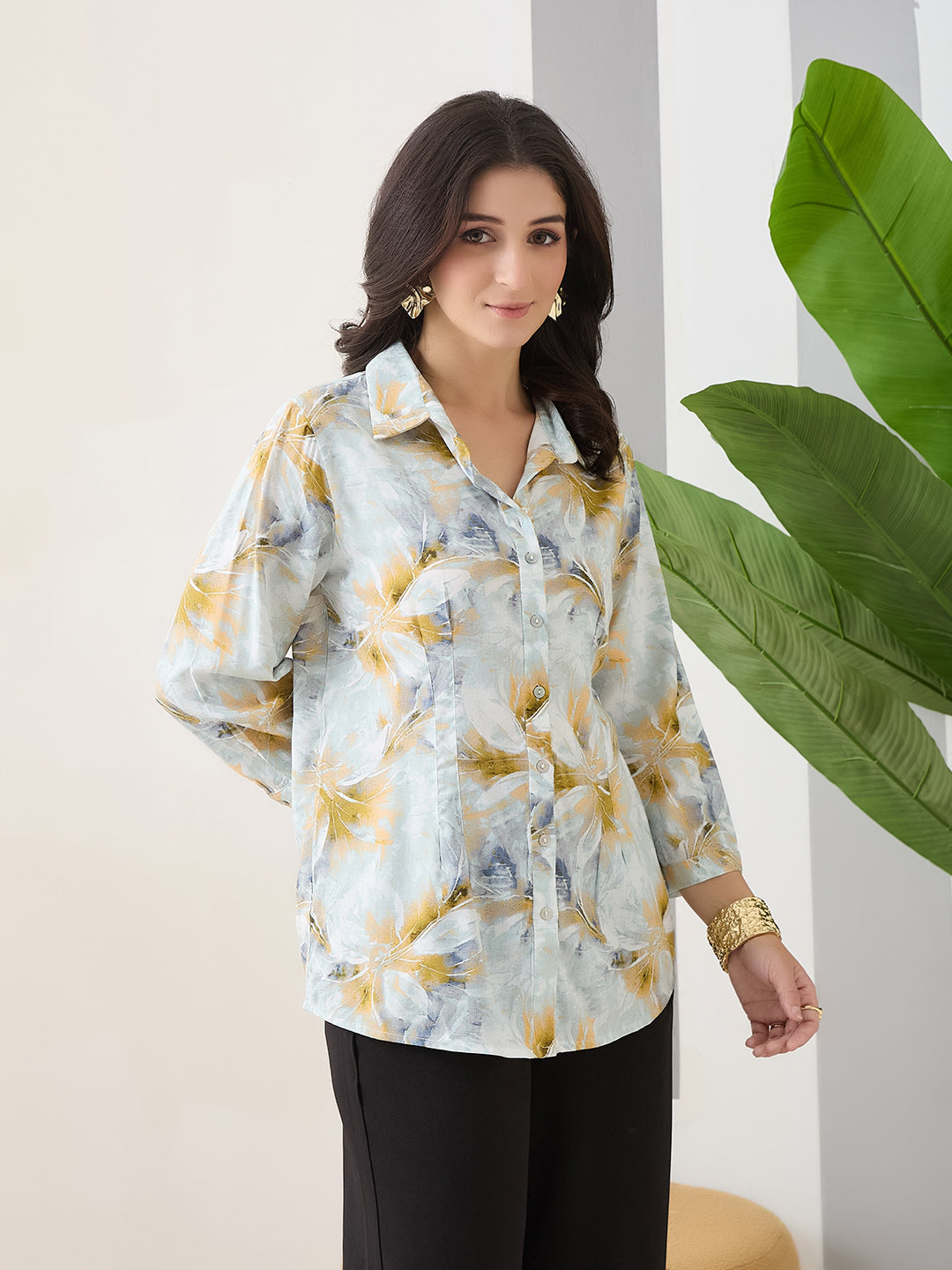 Latin Quarters Women Grey Printed 3/4th Sleeves Casual Shirt