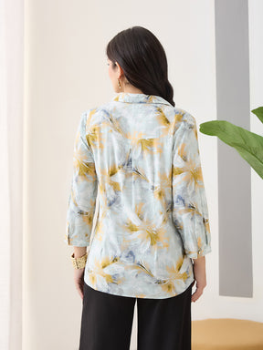 Latin Quarters Women Grey Printed 3/4th Sleeves Casual Shirt