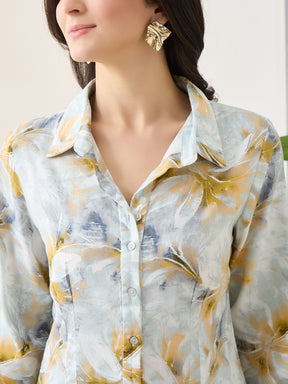 Latin Quarters Women Grey Printed 3/4th Sleeves Casual Shirt