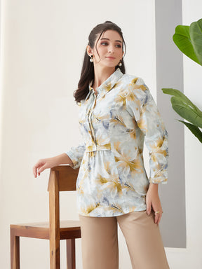 Latin Quarters Women Grey Printed 3/4th Sleeves Collar Neck Casual Tunic