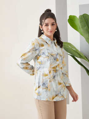 Latin Quarters Women Grey Printed 3/4th Sleeves Collar Neck Casual Tunic