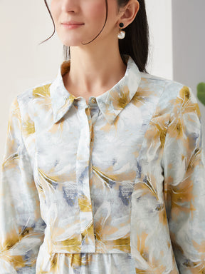 Latin Quarters Women Grey Printed 3/4th Sleeves Collar Neck Casual Tunic