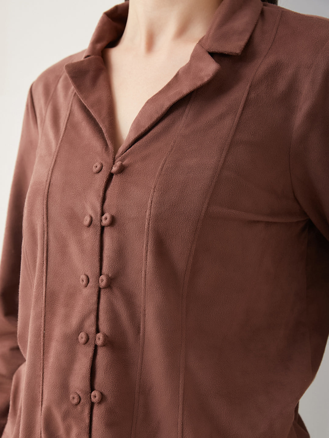 Latin Quarters Women Brown Solid Full Sleeves Casual Shirt