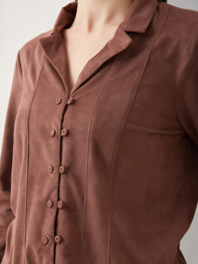 Latin Quarters Women Brown Solid Full Sleeves Casual Shirt