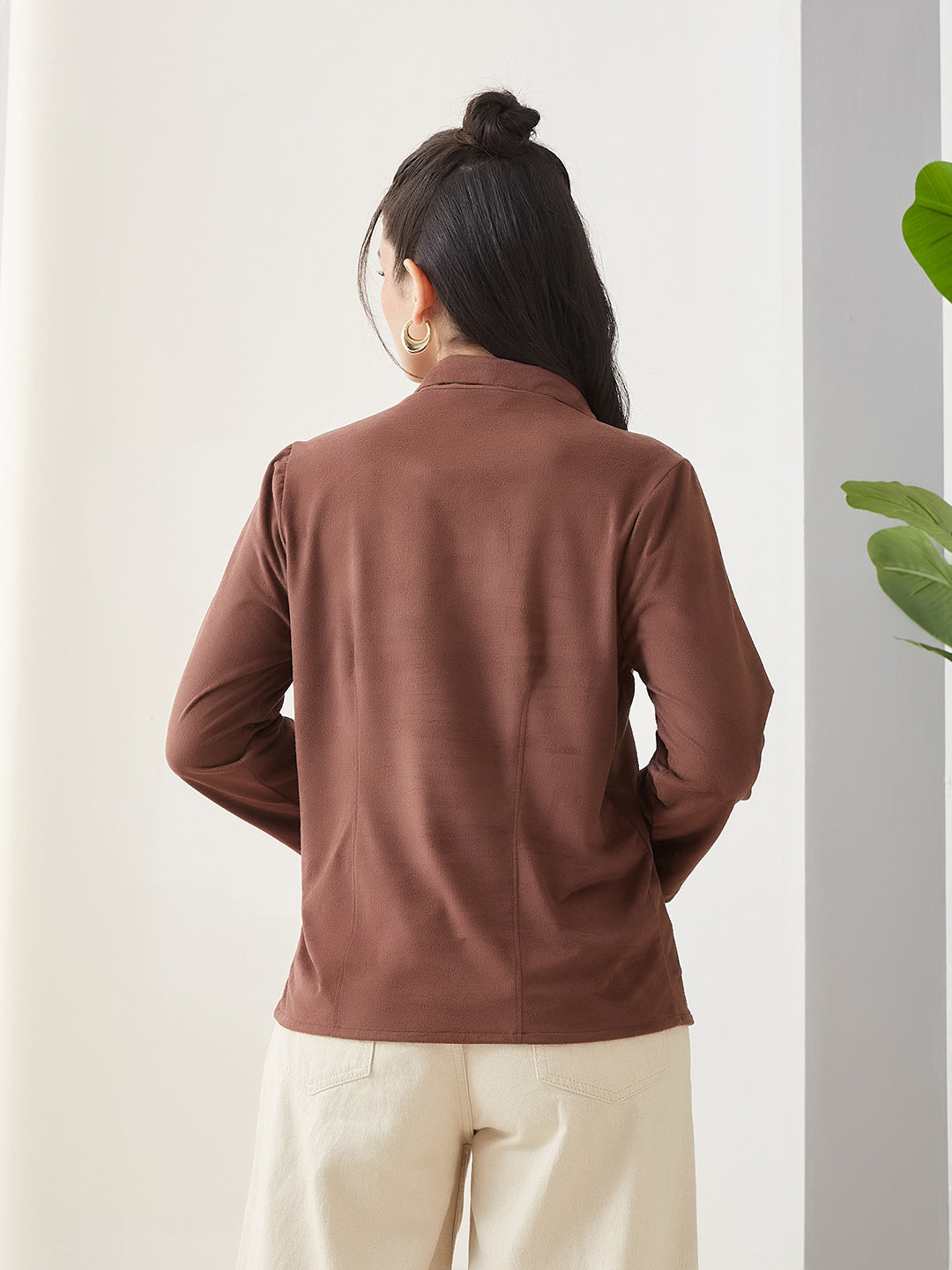 Latin Quarters Women Brown Solid Full Sleeves Casual Shirt