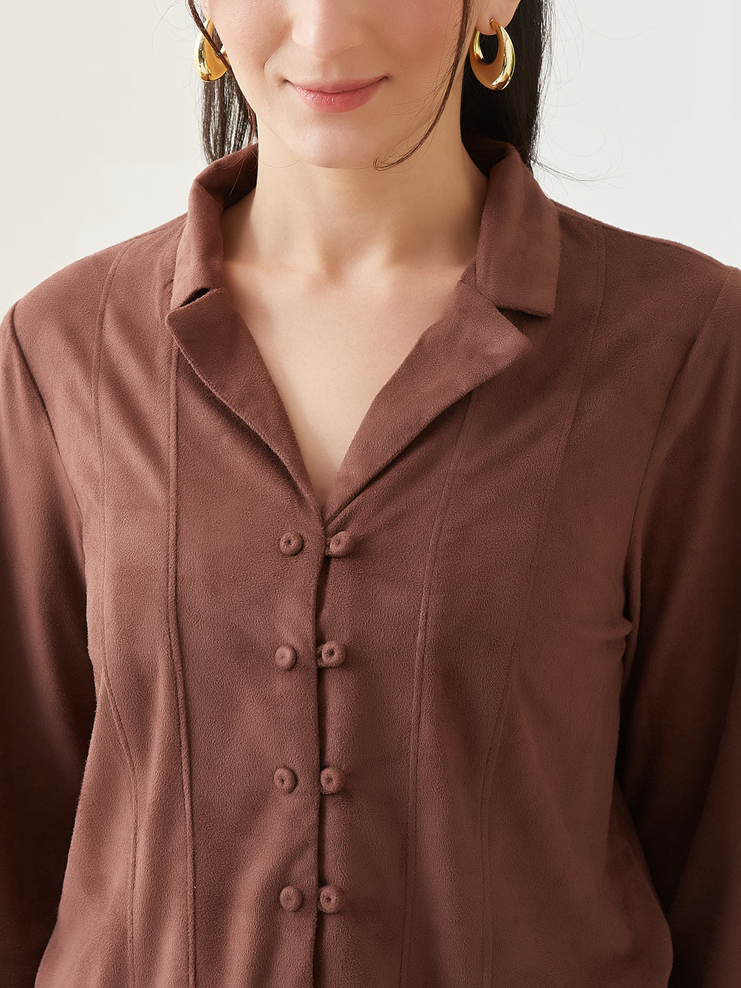 Latin Quarters Women Brown Solid Full Sleeves Casual Shirt