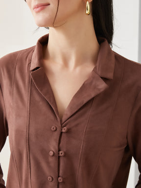 Latin Quarters Women Brown Solid Full Sleeves Casual Shirt