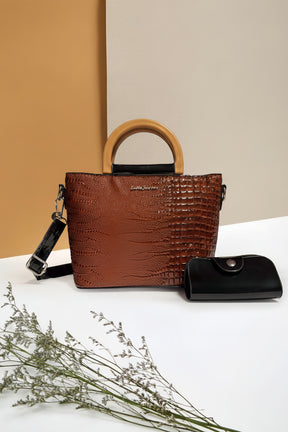 Latin Quarters Women Brown Textured Two Handles Handheld Bag