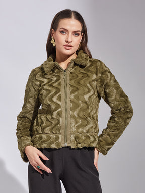 Latin Quarters Women Green Collar Neck Solid Jacket For Casual Wear