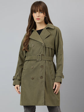 Latin Quarters Women Khaki Collar Neck Full Sleeve Solid Coat