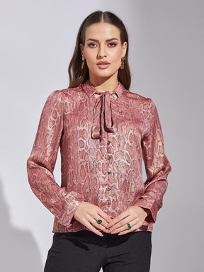 Latin Quarters Women Pink Collar Neck Full Sleeve Printed Top