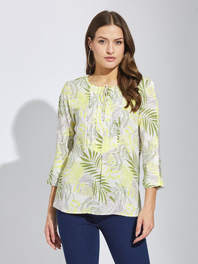 Latin Quarters Women Green Round Neck 3/4Th Sleeves Printed Tunic Blouse For Casual Wear