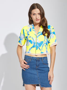 Latin Quarters Women Yellow Collar Neck Half Sleeves Printed Shirt Blouse For Casual Wear