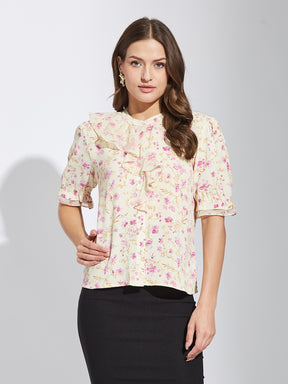 Latin Quarters Women Pink Round Neck Half Sleeves Printed Top Blouse For Casual Wear