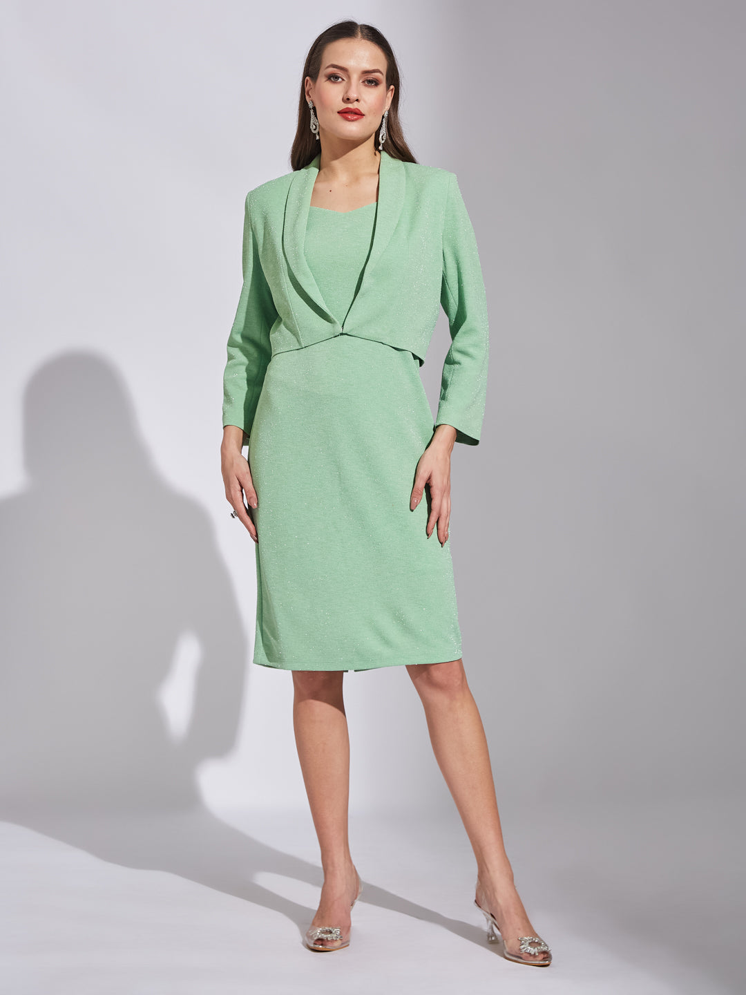 Latin Quarters Women Green V-Neck 3/4Th Sleeves Solid Dress