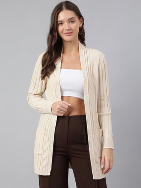 Latin Quarters Women Beige Round Neck Full Sleeve Solid Shrug