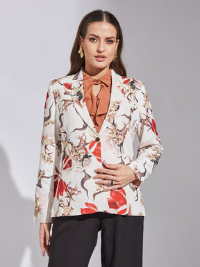 Latin Quarters Women Red Collar Neck Full Sleeve Floral Jacket