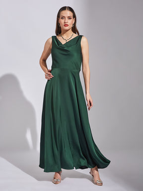 Latin Quarters Women Green V-Neck Sleeveless Solid Dress