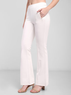 Latin Quarters Women White Solid High Rise Casual Flared Trouser